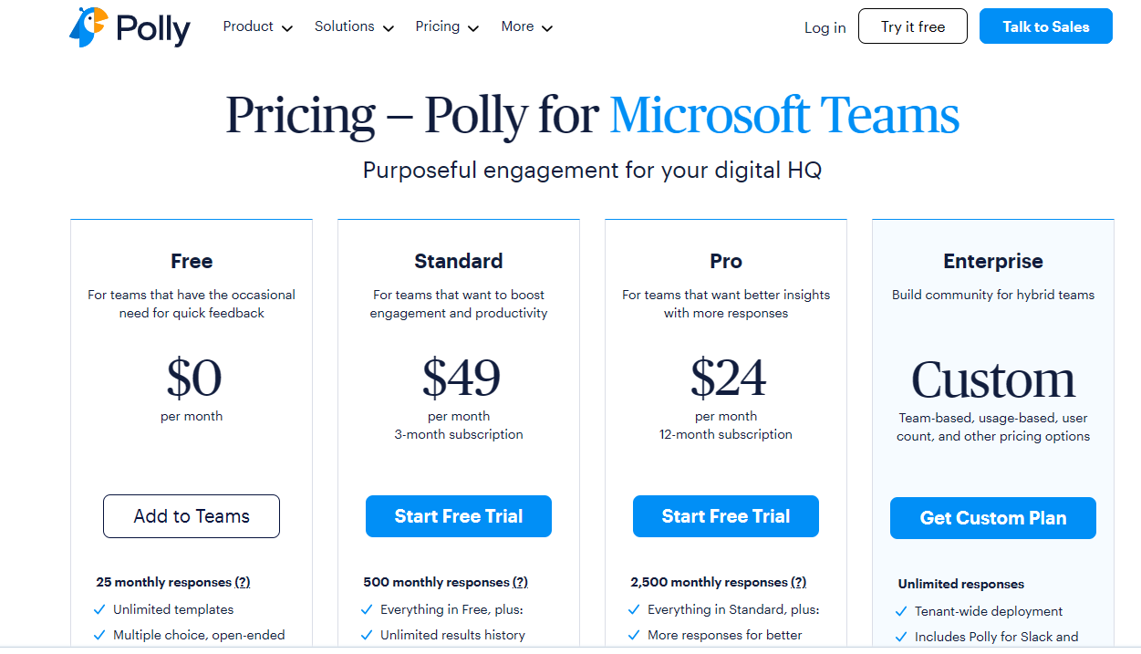 Polly Pricing Page